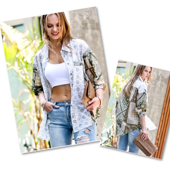 Vintage Olive Medallion Patchwork Oversized Blouse - Picture 7 of 7